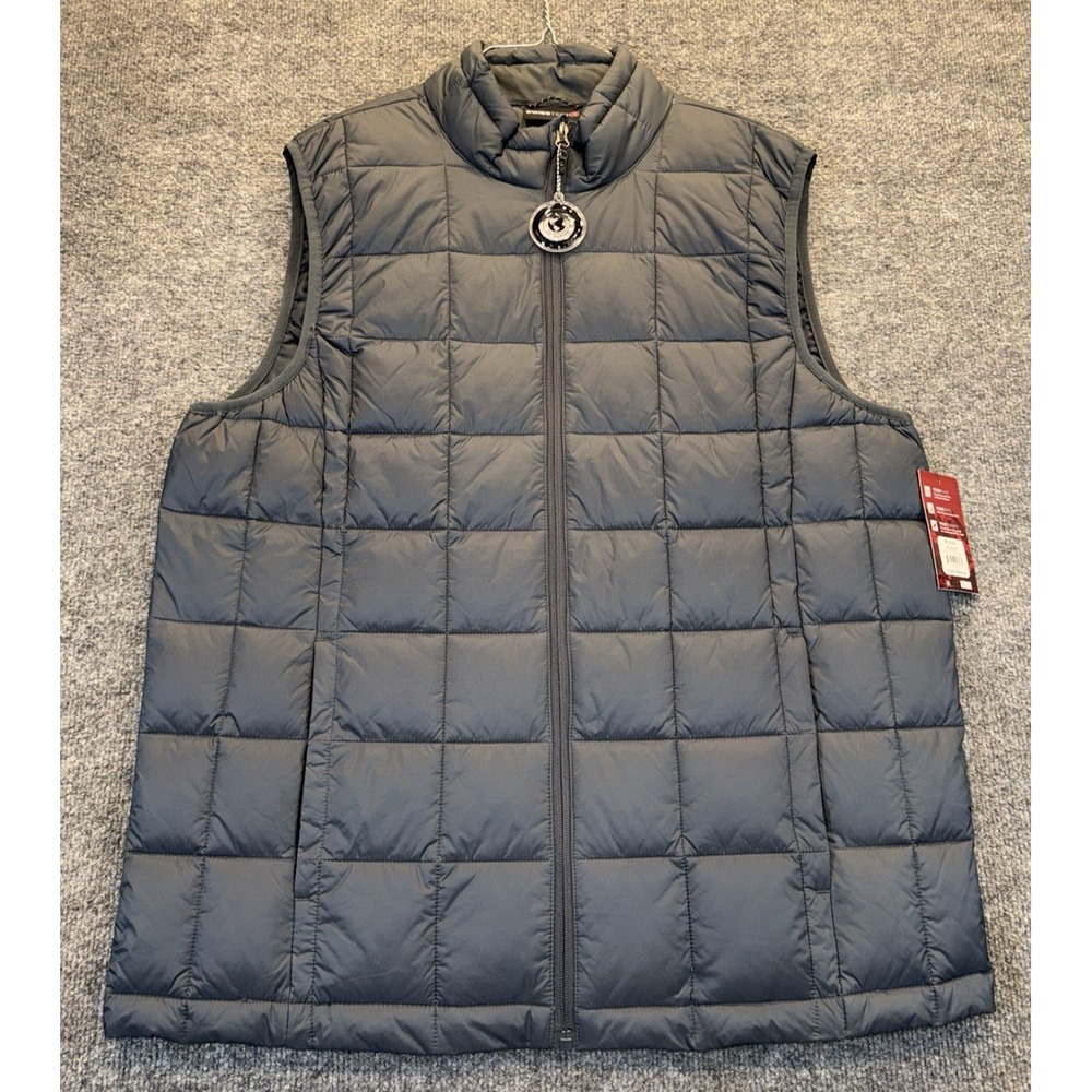 Swiss Tech Men's Medium Navy Blue Quilted Puffer Vest Recycled Fill NWT